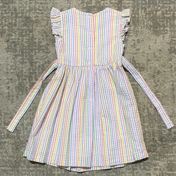 Girls Bonnie Jean Pastel Stripe Smocked Waist Dress, size 5. - Picture 3 of 6